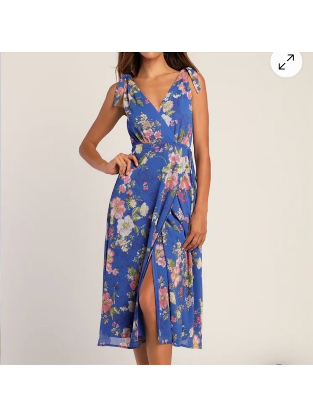 Sensational Season Blue Floral Print Tie-Strap Wrap Midi Dress size small NWT